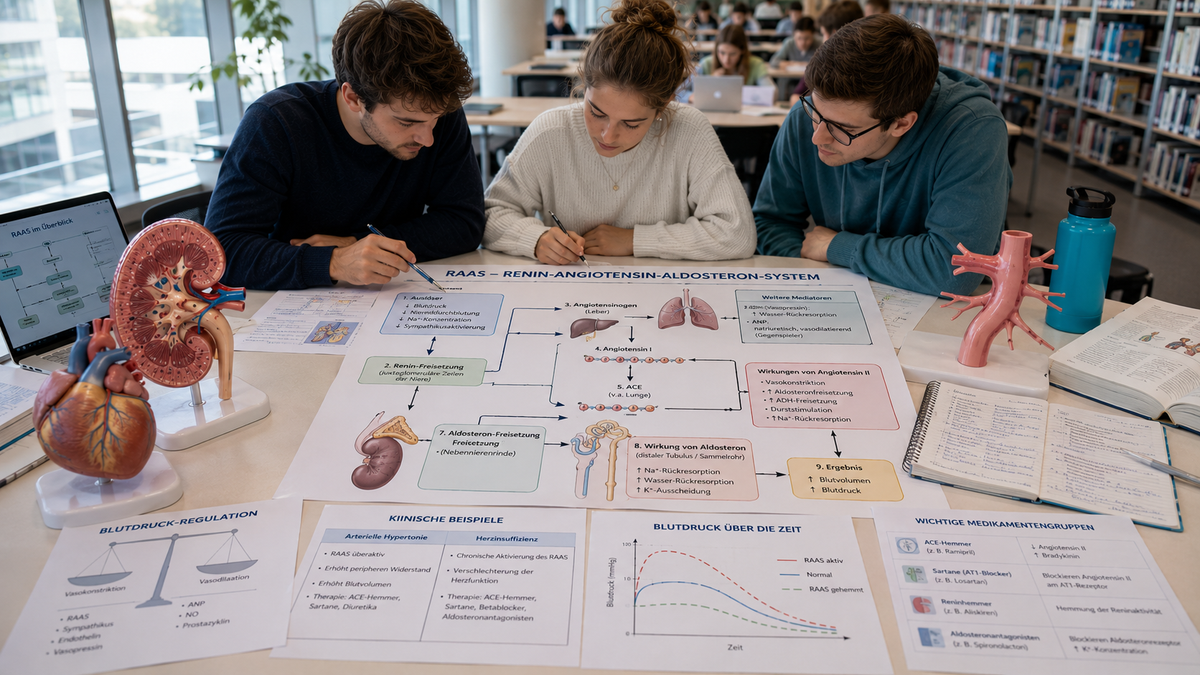 RAAS einfach erklärt für Physikum mit Renin, Angiotensin, Aldosteron, Niere und Blutdruckregulation