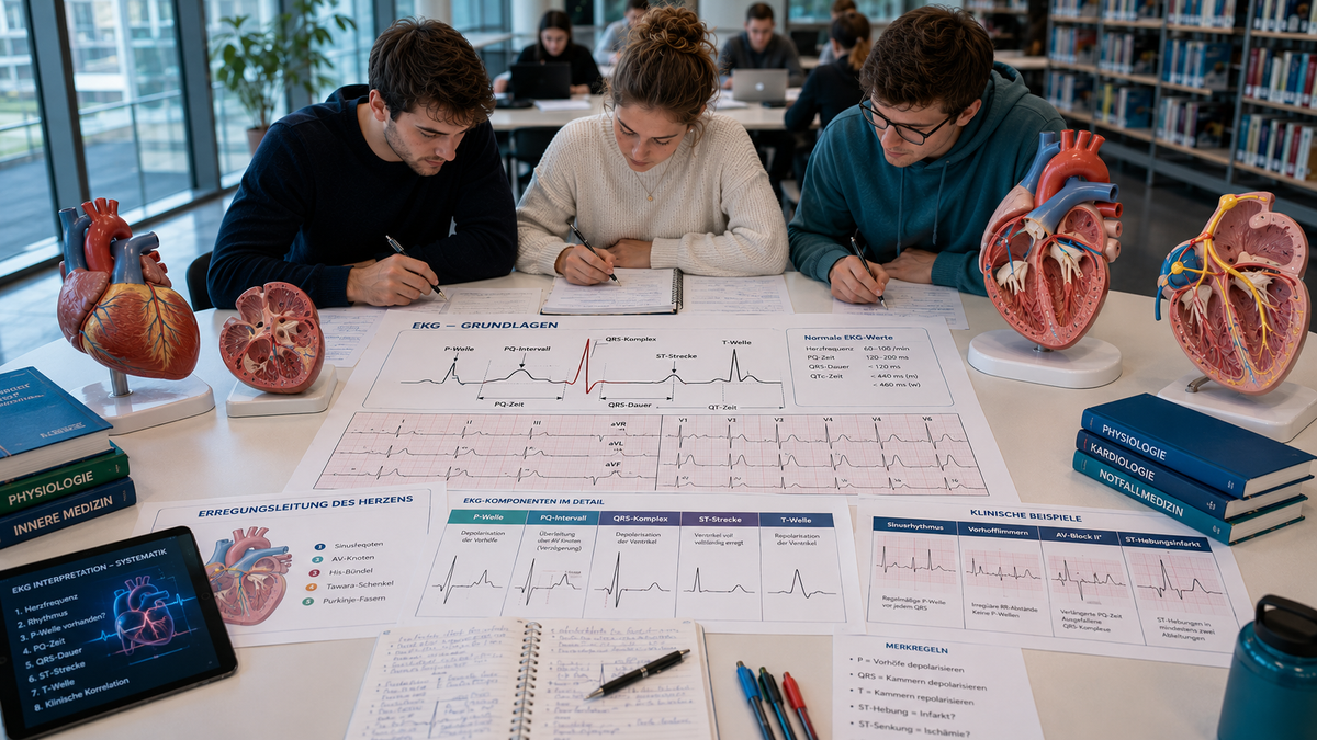EKG einfach erklärt für Physikum und Medizinstudium mit P-Welle, QRS-Komplex, T-Welle und Herzphysiologie