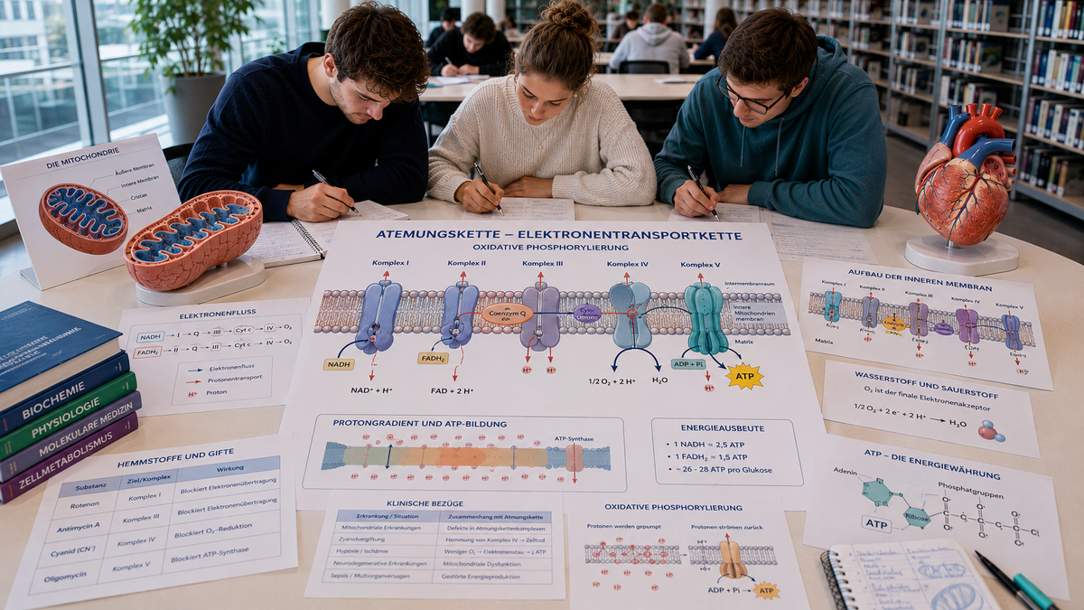 Atmungskette einfach erklärt für Physikum und Medizinstudium mit Elektronentransportkette, ATP-Synthase und Mitochondrien