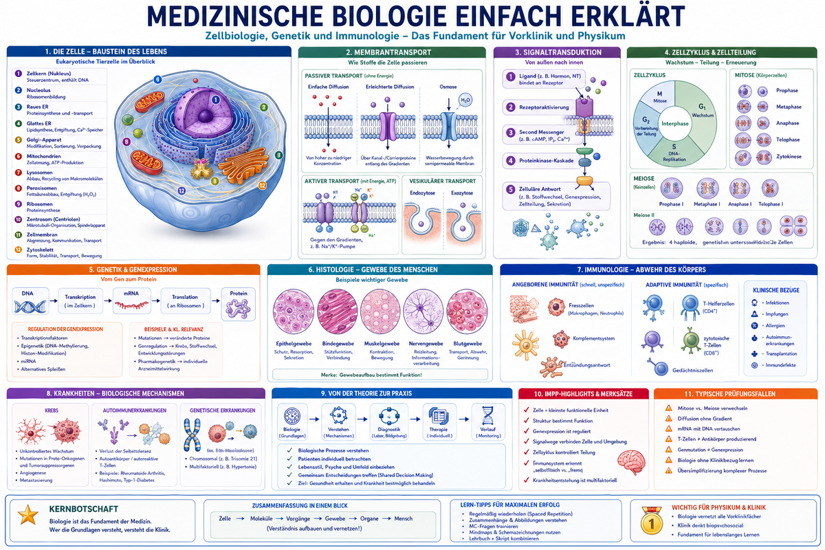 Medizinische Biologie einfach erklärt für Medizinstudierende mit Zellbiologie Genetik Histologie Immunologie Signaltransduktion Zellzyklus Membrantransport und Physikum Grundlagen