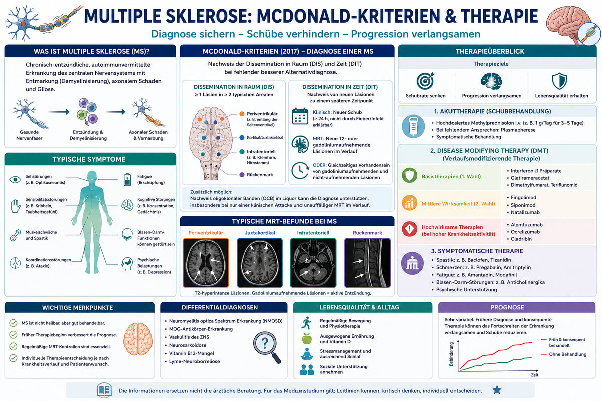 Multiple Sklerose einfach erklärt Diagnose nach McDonald Kriterien Symptome und Therapie für Medizinstudium