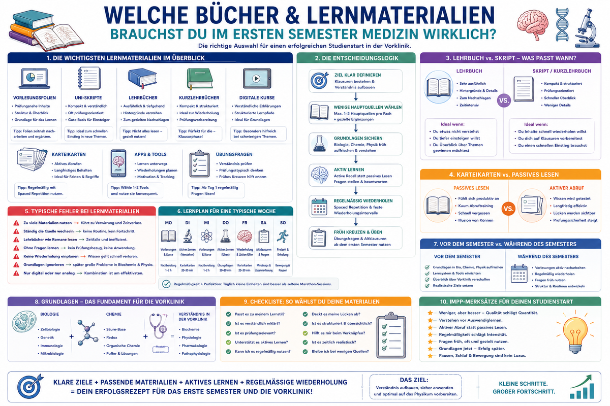 Welche Bücher und Lernmaterialien brauchst du im ersten Semester Medizin wirklich?