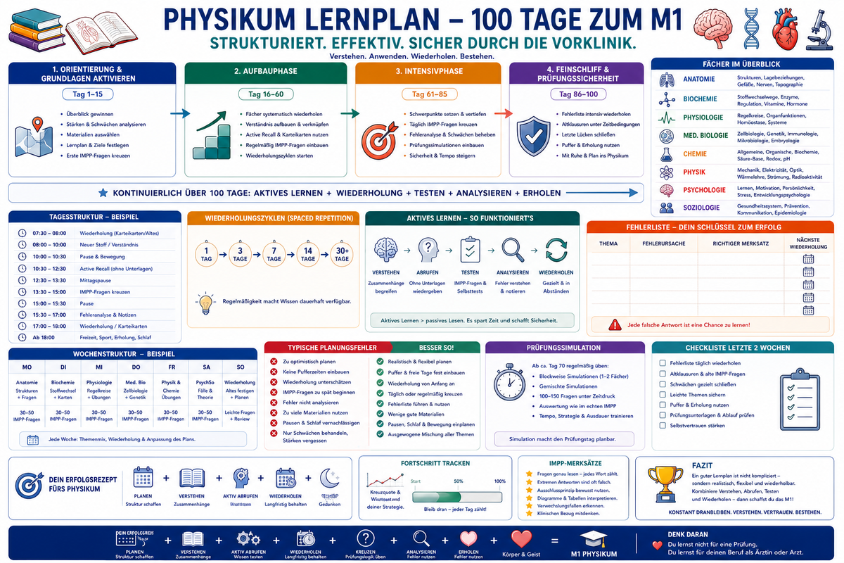 Physikum Lernplan – In 100 Tagen strukturiert zum ersten Staatsexamen Medizin