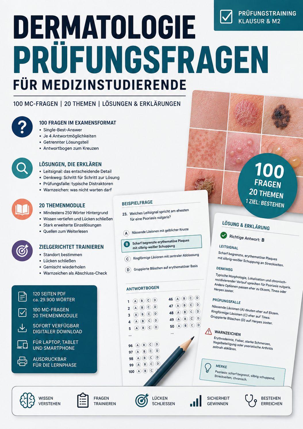 Dermatologie-Prüfungsfragen – 100 Fragen zum Kreuzen mit ausführlichen Erklärungen