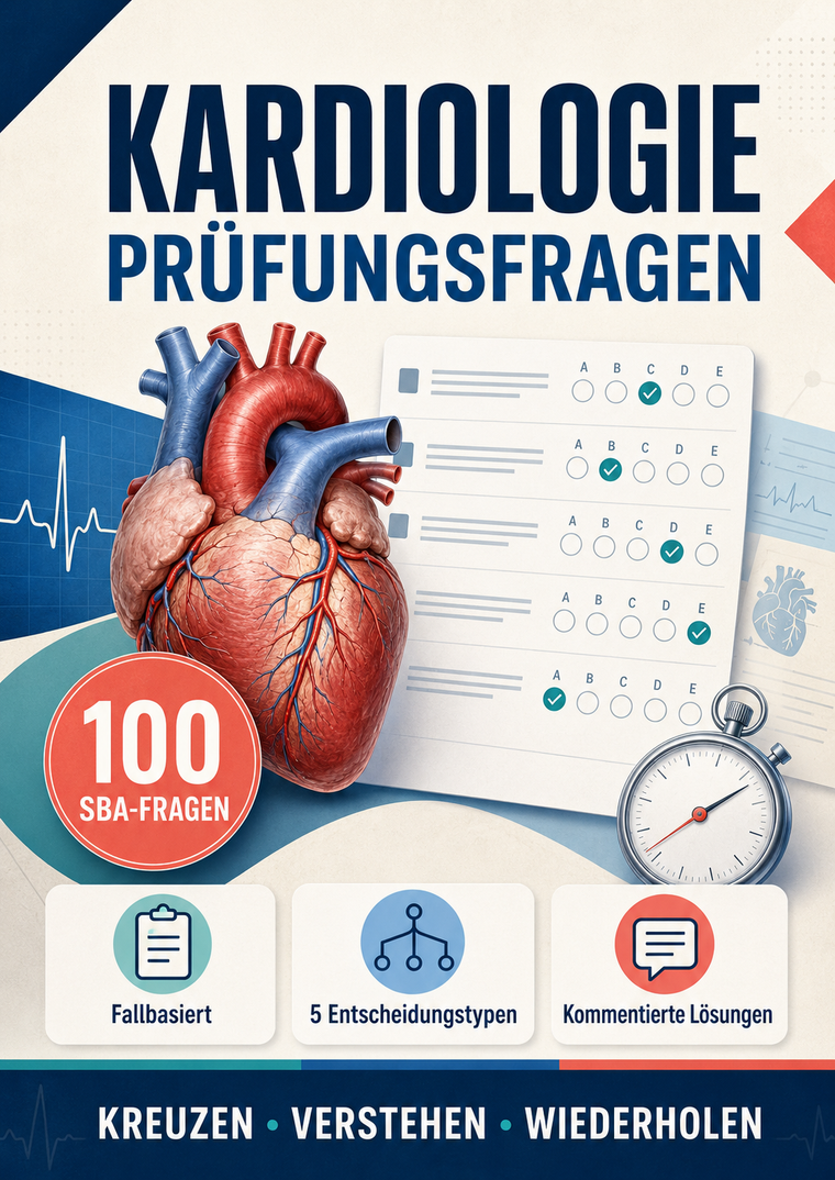 Kardiologie-Prüfungsfragen – 100 SBA-Fragen zum Kreuzen mit kommentierten Lösungen